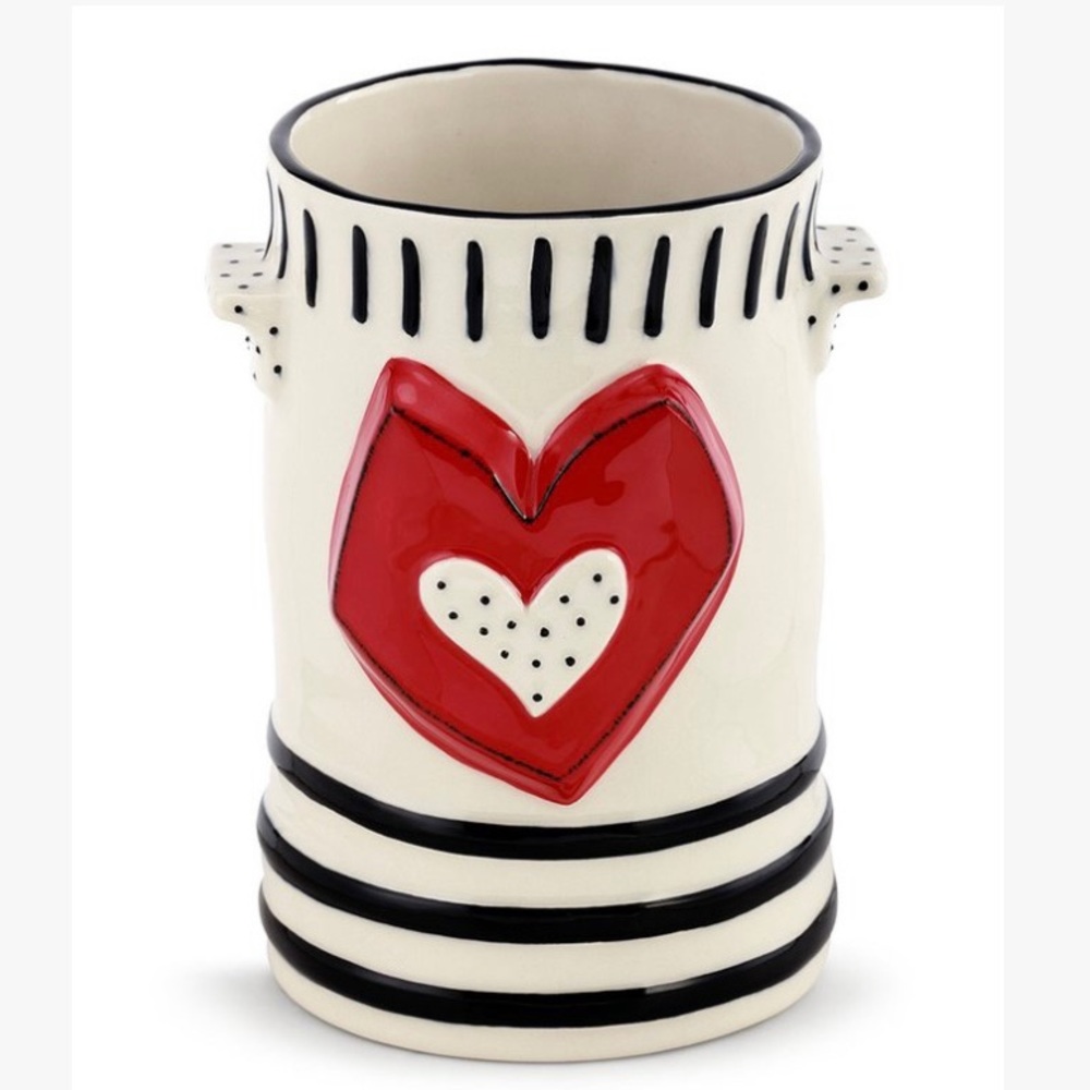 Heartful Home White & Red Stripe Heart Crock